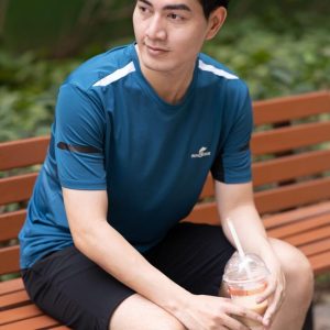 Bộ nam cổ tròn Rinoboss BNA444X Xanh phối vai