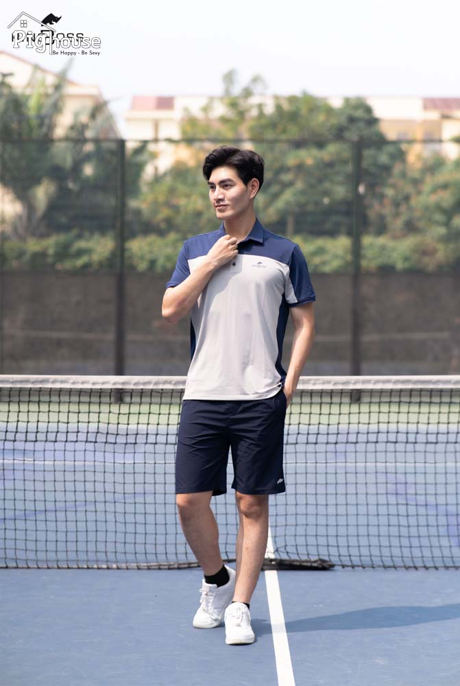 Bộ nam cổ Polo Rinoboss BNA492 Ghi phối xanh