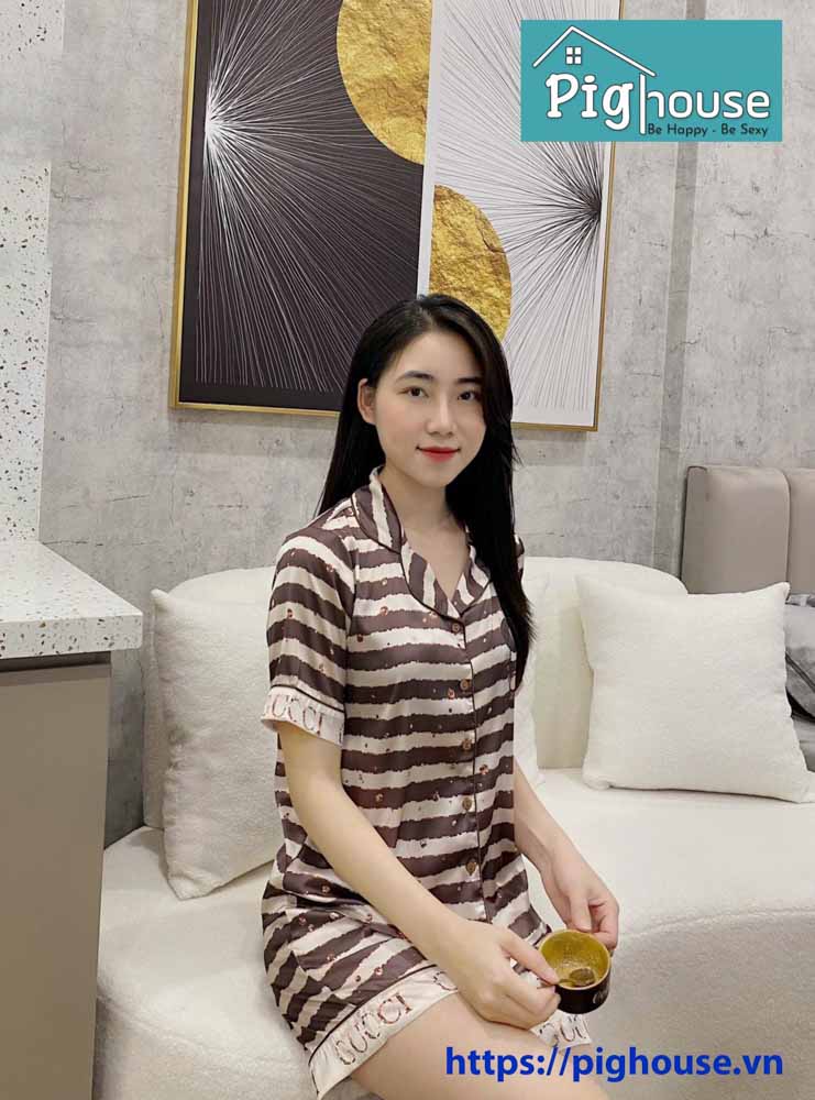 Bộ pijama đùi kẻ ngang