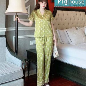 Bộ pijama dài LV cỏ bốn lá xanh rêu