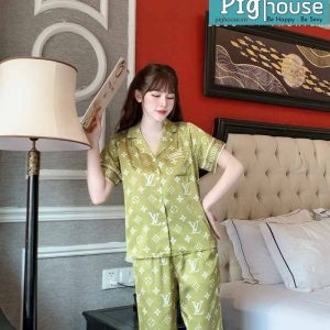 Bộ pijama dài LV cỏ bốn lá xanh rêu