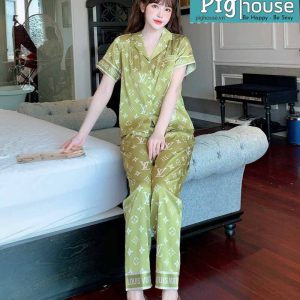 Bộ pijama dài LV cỏ bốn lá xanh rêu
