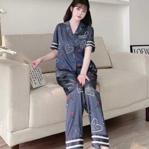 Bộ pijama dài màu xanh chữ newpost
