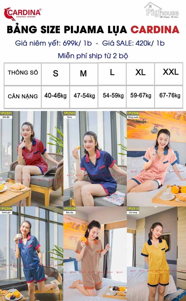 Bộ đùi pijama Cardina lụa trơn 1PI25