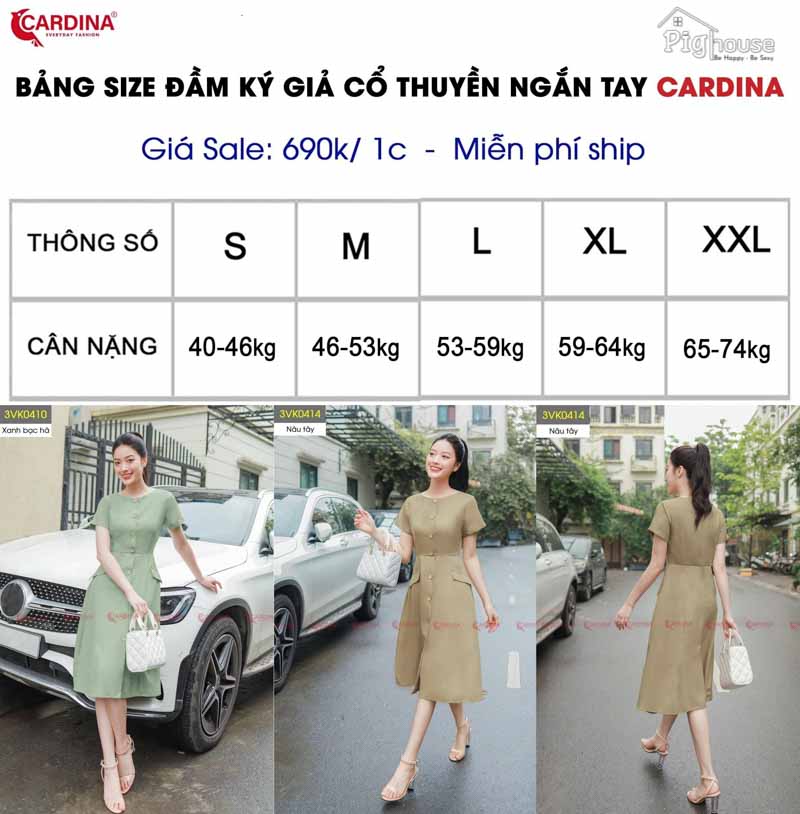 Size Đầm ký giả công sở Cardina 3VK04