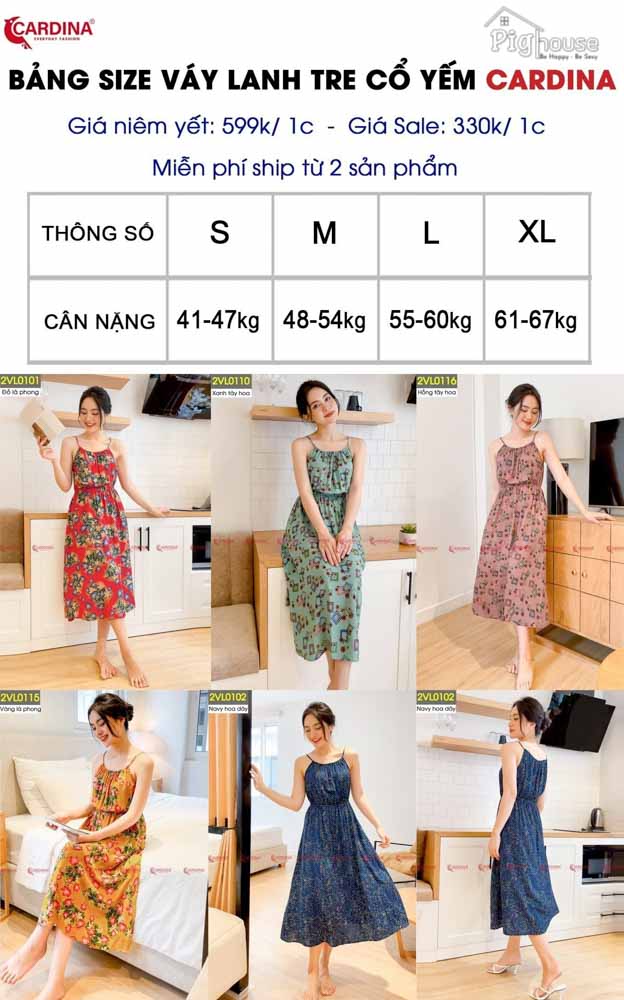 Size Váy lanh tre Cardina cổ yếm 2VL01