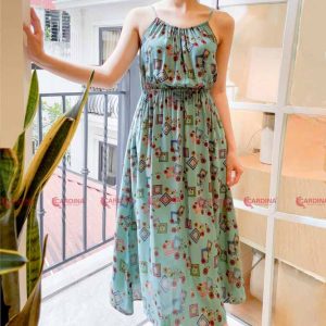 Váy lanh tre Cardina cổ yếm 2VL01