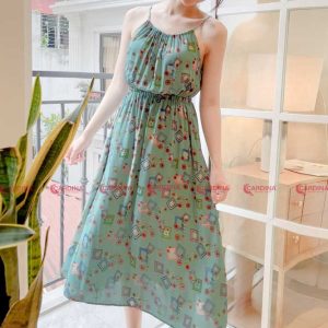 Váy lanh tre Cardina cổ yếm 2VL01