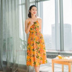 Váy lanh tre Cardina cổ yếm 2VL01