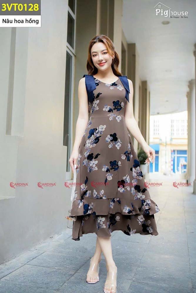 Đầm maxi Cardina tay nơ 3VT01