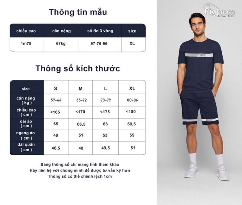 Bảng size: Bộ nam cổ tròn rinoboss BNA532