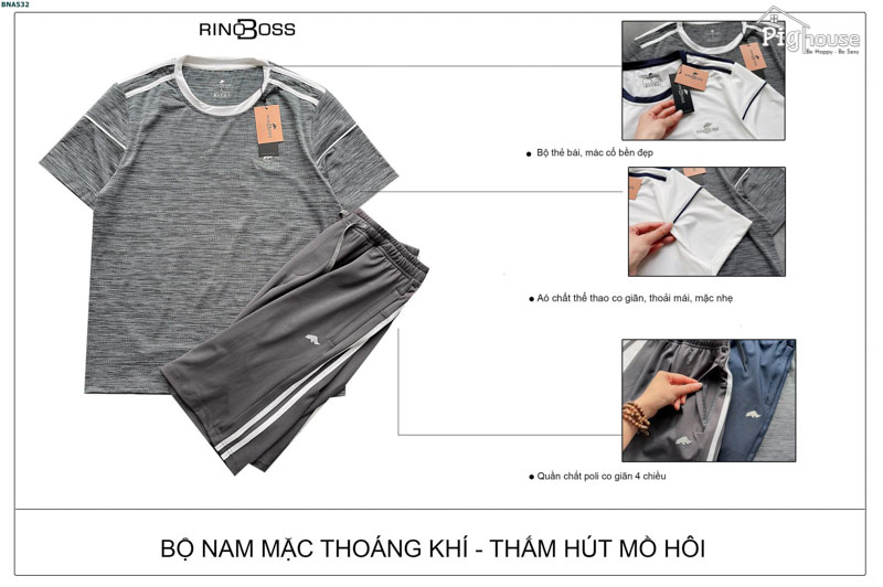 Bộ nam cổ tròn rinoboss BNA532
