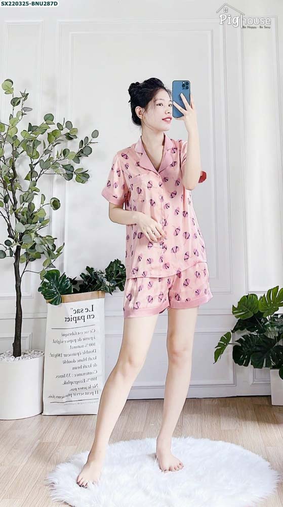 Bộ Pijama đùi in hình cánh hoa