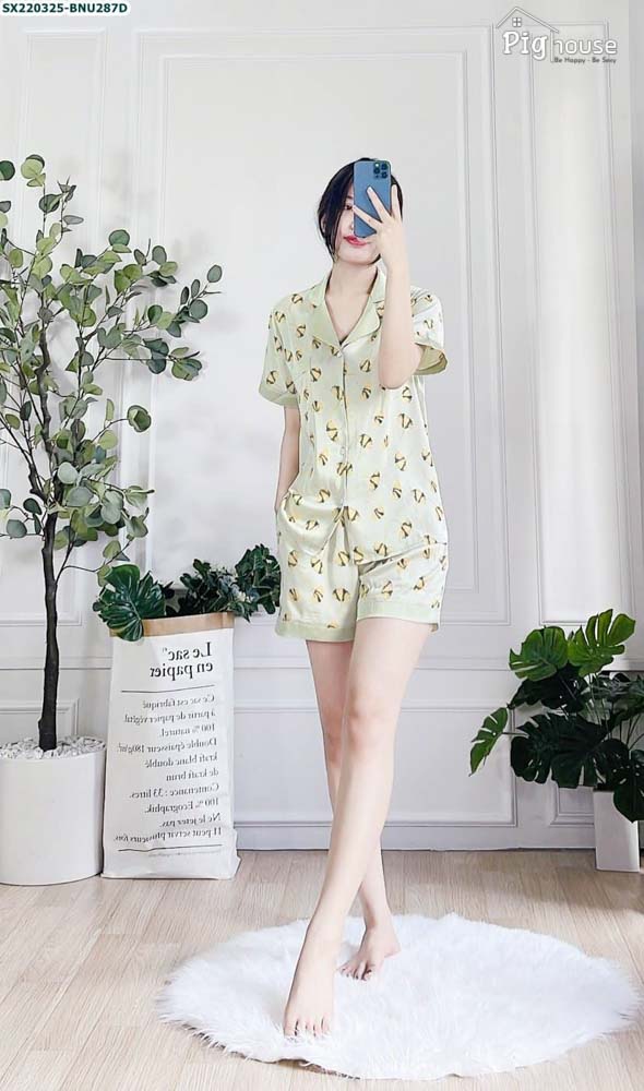 Bộ Pijama đùi in hình cánh hoa