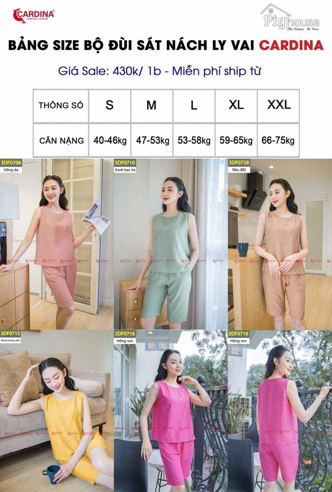 Bảng size: Bộ Pijama đùi cao cấp Cardina đùi 3DF07