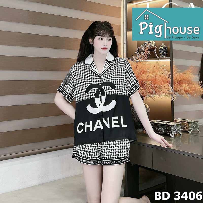 Bộ pijama đùi chữ Channel