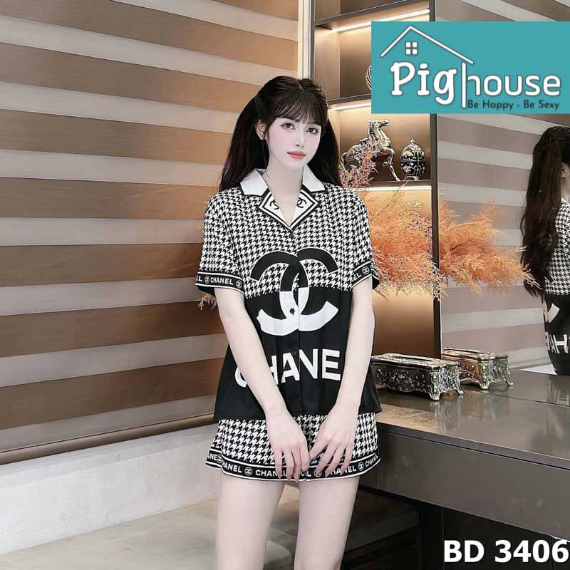 Bộ pijama đùi chữ Channel