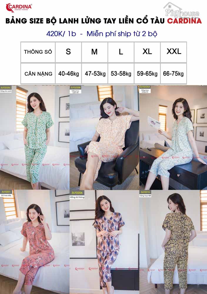 Bộ pijama lửng Cardina 3LF02 chất liệu lanh tre nhật