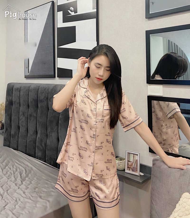 Bộ pijama đùi chữ bloom gardens