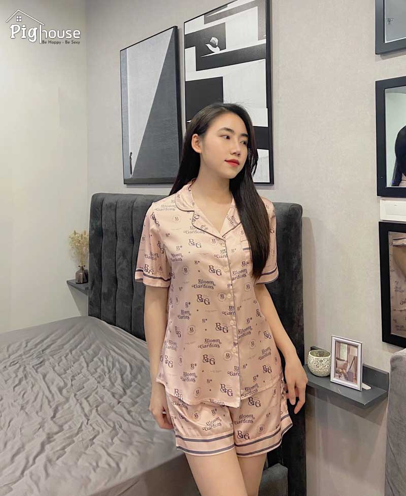 Bộ pijama đùi chữ bloom gardens