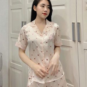 Bộ pijama đùi tim caro