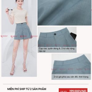 Quần Short Cardina dáng A xếp ly thân trước 3QF12