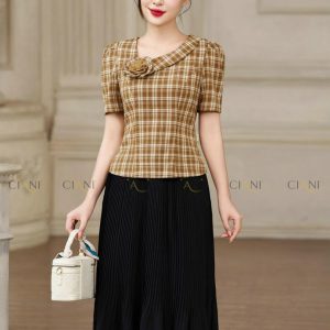 Sơ mi công sở kẻ nâu SM4166