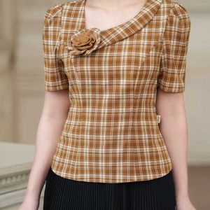 Sơ mi công sở kẻ nâu SM4166