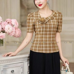 Sơ mi công sở kẻ nâu SM4166