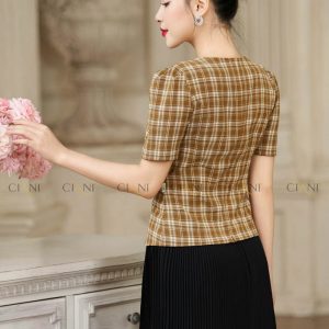 Sơ mi công sở kẻ nâu SM4166