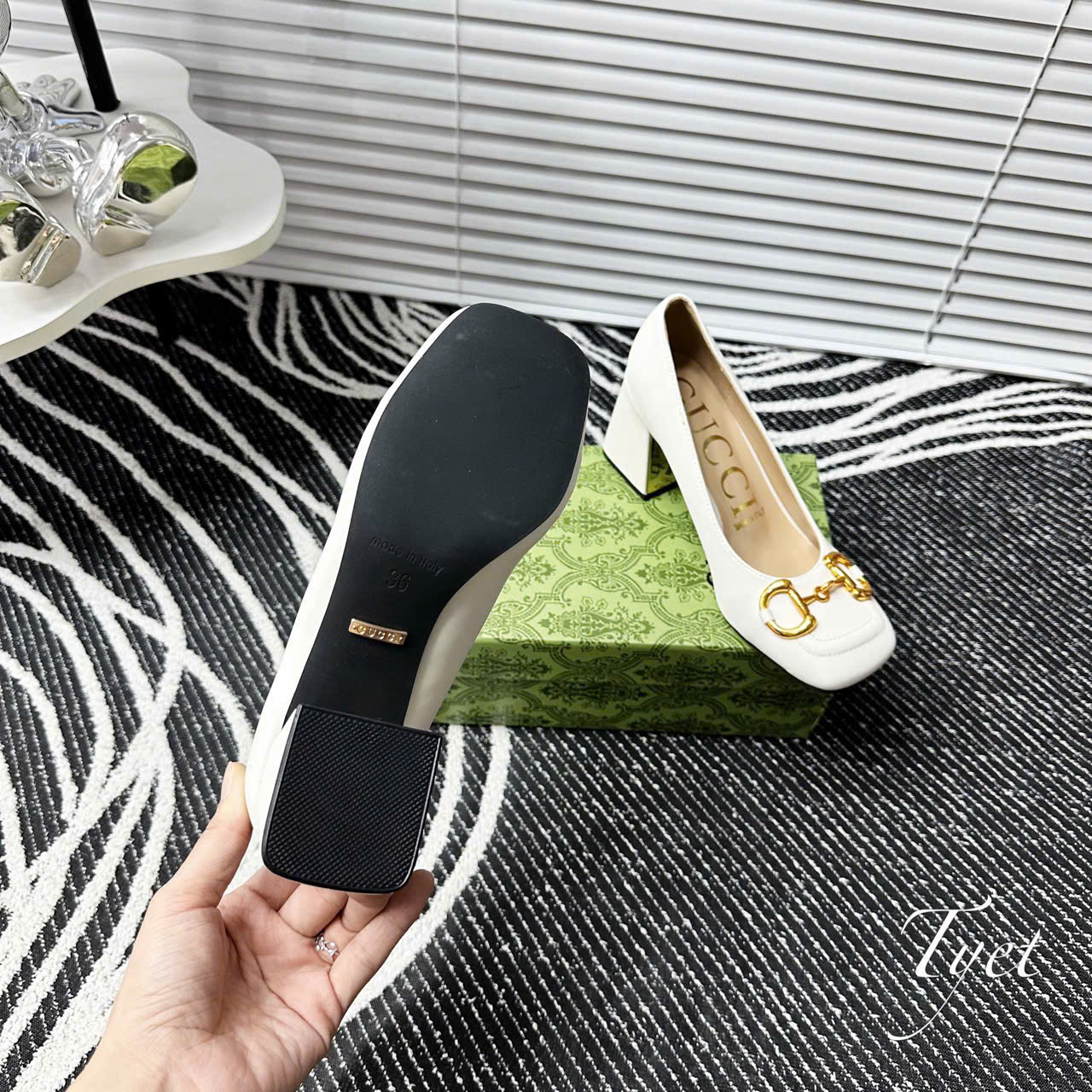 Giày Gucci Gót 7cm Màu Kem-2