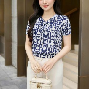 Áo Sơ Mi Lụa Họa Tiết Xanh RAV1214