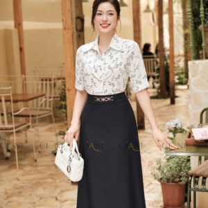 Chân váy dài dáng A tím than siêu hack dáng