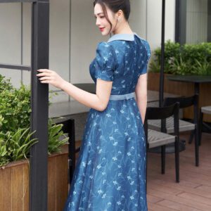 Váy Xòe Tơ Óng In Hoa Mềm Mại