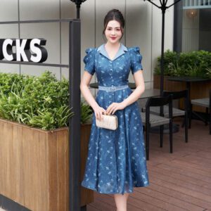 Váy Xòe Tơ Óng In Hoa Mềm Mại