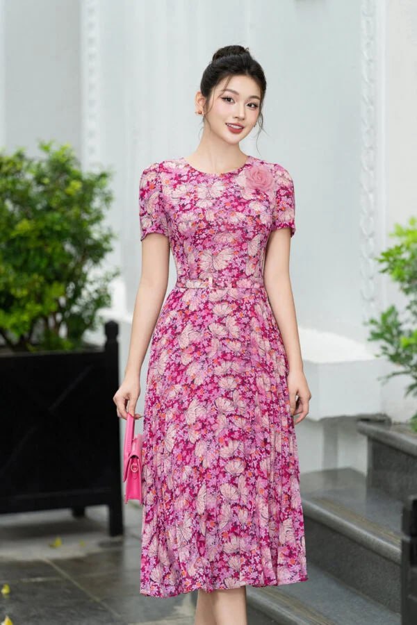 Váy maxi xòe họa tiết hoa Luperi