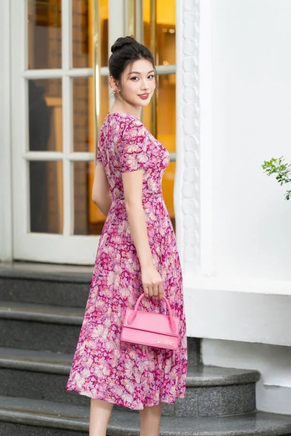 Váy maxi xòe họa tiết hoa Luperi