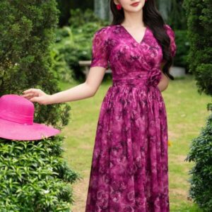 Váy Maxi Hoa LUPERI Dáng Dài Nhún Eo 3D