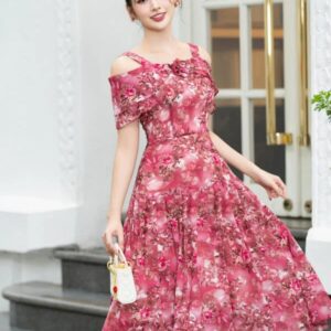 Váy Maxi Trễ Vai Họa Tiết Luperi