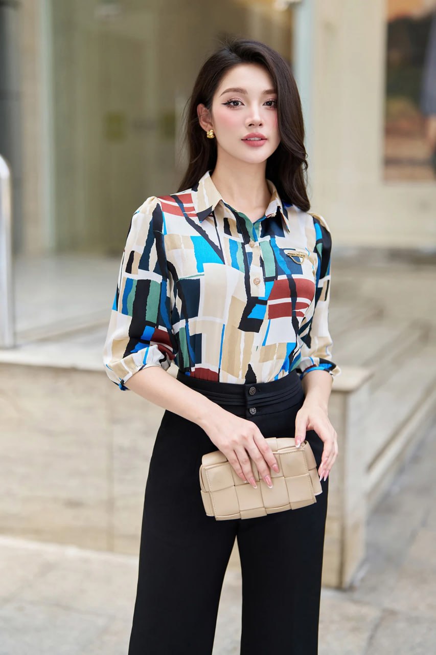 Ao so mi lua cong so hoa tiet LUPERI