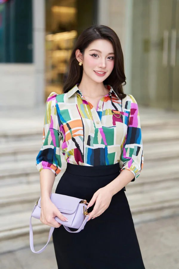 Ao so mi lua cong so hoa tiet LUPERI