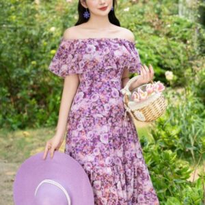 Váy maxi trễ vai hoa tím Luperi