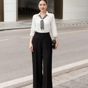 Áo sơ mi cổ đức tay lỡ nơ xinh LUPERI