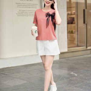 Áo phông cotton nơ xinh xắn