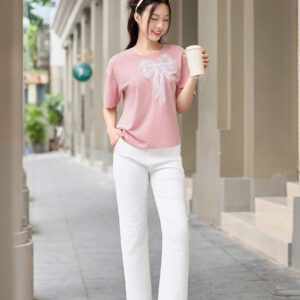 Áo phông cotton nơ xinh xắn