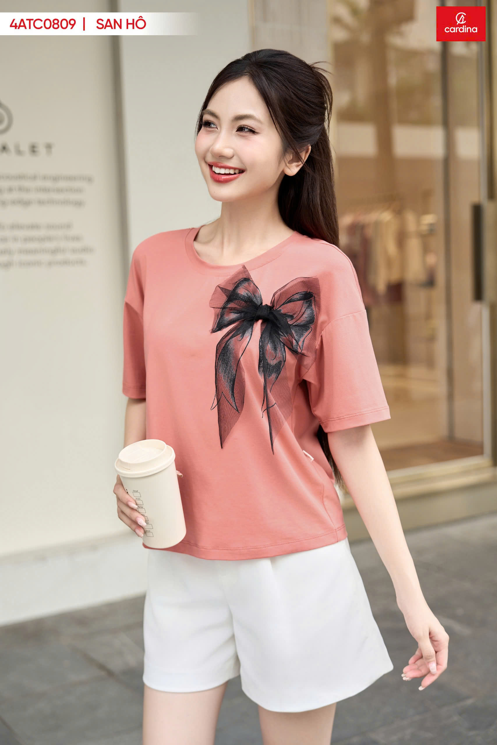 Áo phông cotton nơ xinh xắn