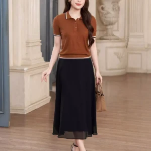 Chân váy midi dáng A cạp sang trọng