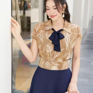 Áo sơ mi lụa nơ Luperi