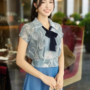 Áo sơ mi lụa nơ Luperi