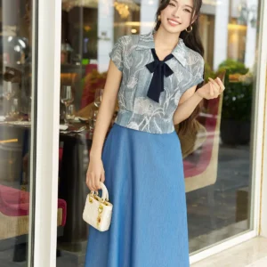 Áo sơ mi lụa nơ Luperi